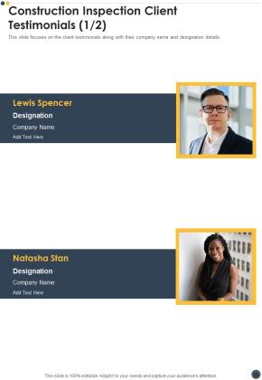 Construction Inspection Client Testimonials One Pager Sample Example Document Slide01
