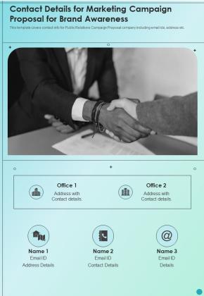Contact Details For Marketing Campaign Proposal For Brand Awareness One Pager Sample Example Document Slide01