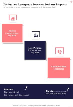 Contact Us Aerospace Services Business Proposal One Pager Sample Example Document Slide01