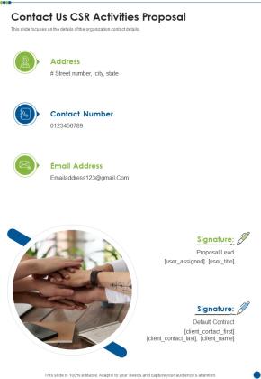 Contact Us CSR Activities Proposal One Pager Sample Example Document Slide01