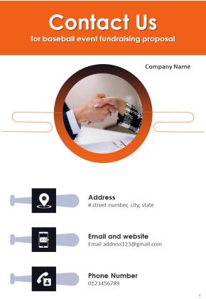 Contact Us For Baseball Event Fundraising Proposal One Pager Sample Example Document Slide01