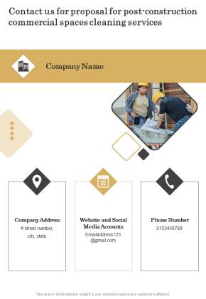 Contact Us For Proposal For Post Construction Commercial Spaces Cleaning Services One Pager Sample Example Document Slide01