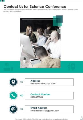 Contact Us For Science Conference One Pager Sample Example Document Slide01