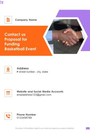 Contact Us Proposal For Funding Basketball Event One Pager Sample Example Document Slide01