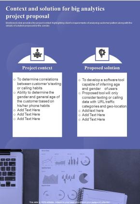 Context And Solution For Big Analytics Project Proposal One Pager Sample Example Document Slide01