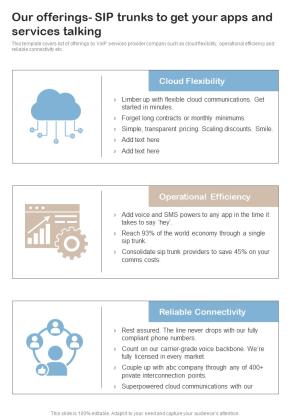 Contractors Bid For Voip Services Our Offerings Sip Trunks To Get Your Apps One Pager Sample Example Document Slide01