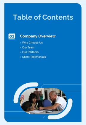 Contractors Bid Proposal For Immigration Services Table Of Contents One Pager Sample Example Document Slide01