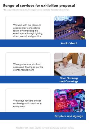 Contractors Bid Proposal For Organizing Exhibitions Range Of Services For Exhibition Proposal One Pager Sample Example Document Slide01