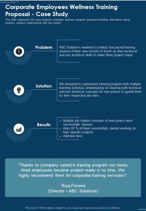 Corporate Employees Wellness Training Proposal Case Study One Pager Sample Example Document Slide01