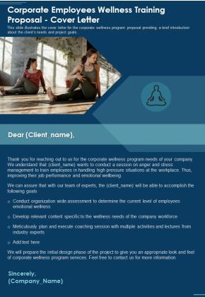 Corporate Employees Wellness Training Proposal Cover Letter One Pager Sample Example Document Slide01