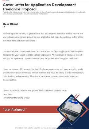 Cover Letter For Application Development Freelance Proposal One Pager Sample Example Document Slide01