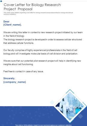 Cover Letter For Biology Research Project Proposal One Pager Sample Example Document Slide01