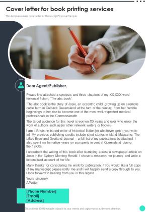 Cover Letter For Book Printing Services One Pager Sample Example Document Slide01