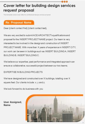 Cover Letter For Building Design Services Request Proposal One Pager Sample Example Document Slide01