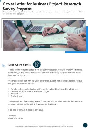 Cover Letter For Business Project Research Survey Proposal One Pager Sample Example Document Slide01