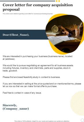 Cover Letter For Company Acquisition Proposal One Pager Sample Example Document Slide01