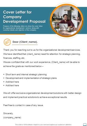 Cover Letter For Company Development Proposal One Pager Sample Example Document Slide01