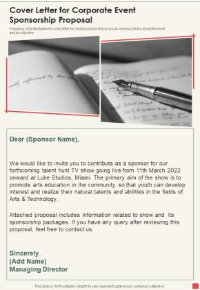 Cover Letter For Corporate Event Sponsorship Proposal One Pager Sample Example Document Slide01
