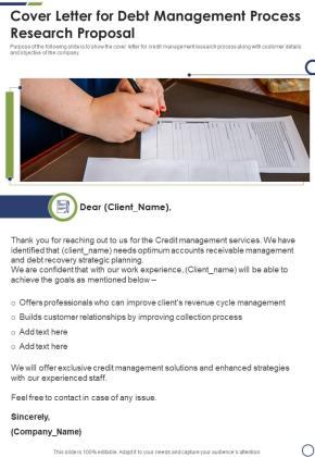 Cover Letter For Debt Management Process Research Proposal One Pager Sample Example Document Slide01