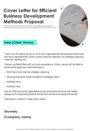 Cover Letter For Efficient Business Development Methods Proposal One Pager Sample Example Document Slide01