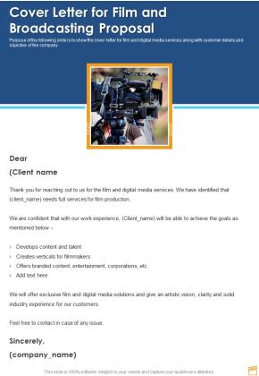 Cover Letter For Film And Broadcasting Proposal One Pager Sample Example Document Slide01