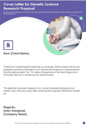 Cover Letter For Genetic Science Research Proposal One Pager Sample Example Document Slide01