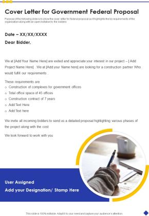 Cover Letter For Government Federal Proposal One Pager Sample Example Document Slide01