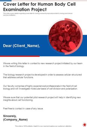 Cover Letter For Human Body Cell Examination Project One Pager Sample Example Document Slide01