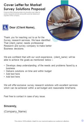 Cover Letter For Market Survey Solutions Proposal One Pager Sample Example Document Slide01