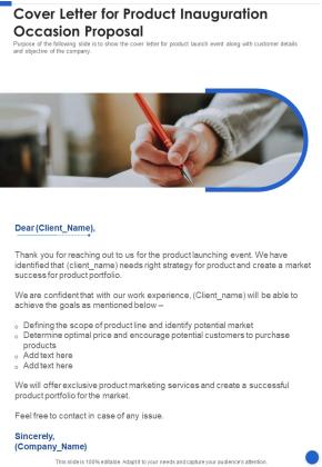 Cover Letter For Product Inauguration Occasion Proposal One Pager Sample Example Document Slide01