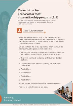 Cover Letter For Proposal For Staff Apprenticeship Program One Pager Sample Example Document Slide01
