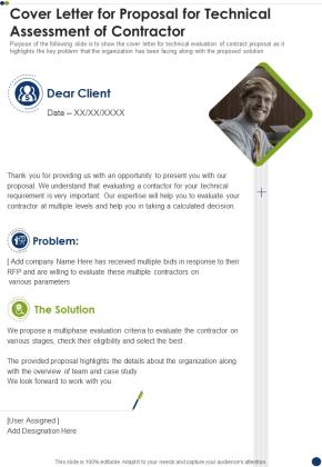 Cover Letter For Proposal For Technical Assessment Of Contractor One Pager Sample Example Document Slide01