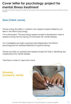 Cover Letter For Psychology Project For Mental Illness Treatment One Pager Sample Example Document Slide01