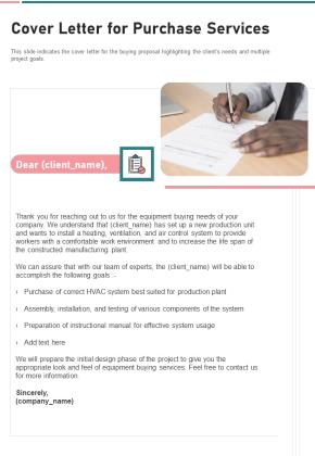 Cover Letter For Purchase Services One Pager Sample Example Document Slide01