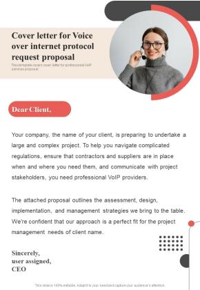 Cover Letter For Voice Over Internet Protocol Request Proposal One Pager Sample Example Document Slide01