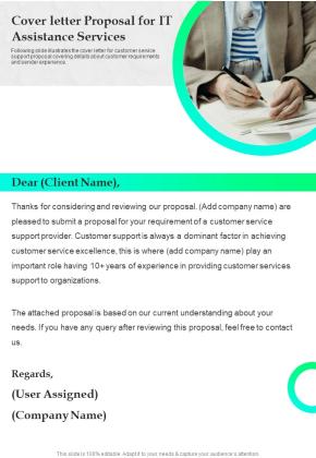 Cover Letter Proposal For IT Assistance Services One Pager Sample Example Document Slide01