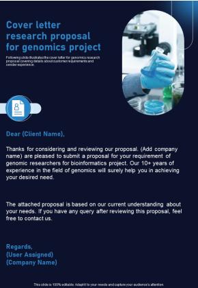 Cover Letter Research Proposal For Genomics Project One Pager Sample Example Document Slide01