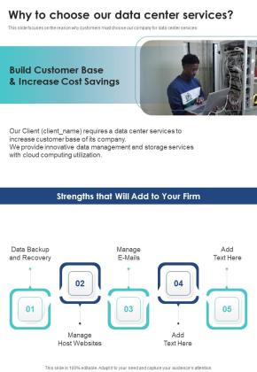Data Center Services Contractor Bid Proposal Why To Choose One Pager Sample Example Document Slide01