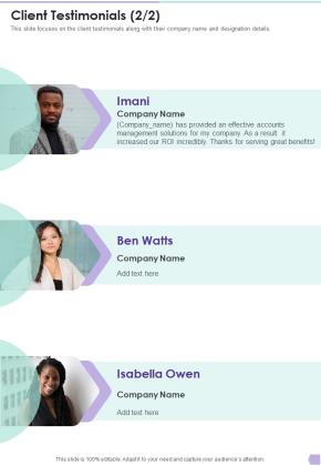 Debt Management Process Proposal Client Testimonials One Pager Sample Example Document Slide02