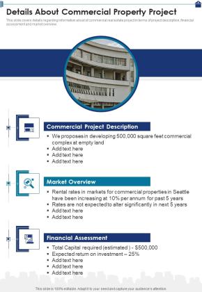 Details About Commercial Property Project One Pager Sample Example Document Slide01