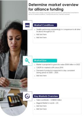 Determine Market Overview For Alliance Funding One Pager Sample Example Document Slide01