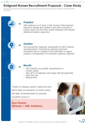 Emigrant Nurses Recruitment Proposal Case Study One Pager Sample Example Document Slide01