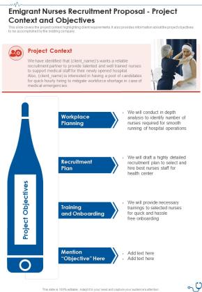 Emigrant Nurses Recruitment Proposal Project Context And Objectives One Pager Sample Example Document Slide01