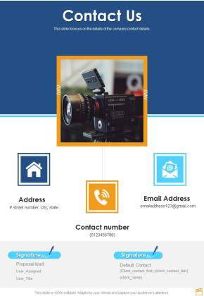 Film And Broadcasting Proposal Contact Us One Pager Sample Example Document Slide01