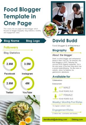 Food Blogger Template In One Page PDF Document PPT Template Slide01