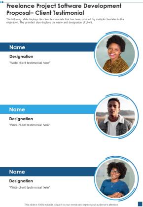 Freelance Project Software Development Proposal Client Testimonial One Pager Sample Example Document Slide01