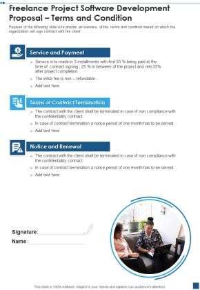Freelance Project Software Development Proposal Terms And Condition One Pager Sample Example Document Slide01