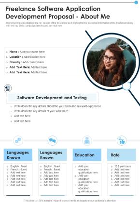 Freelance Software Application Development Proposal About Me One Pager Sample Example Document Slide01