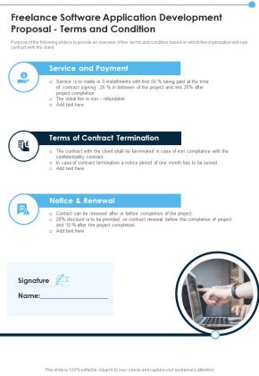 Freelance Software Application Development Proposal Terms And Condition One Pager Sample Example Document Slide01
