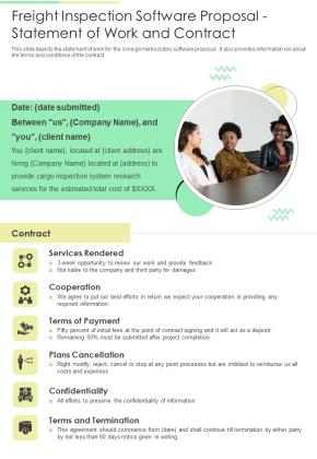 Freight Inspection Software Proposal Statement Of Work And Contract One Pager Sample Example Document Slide01